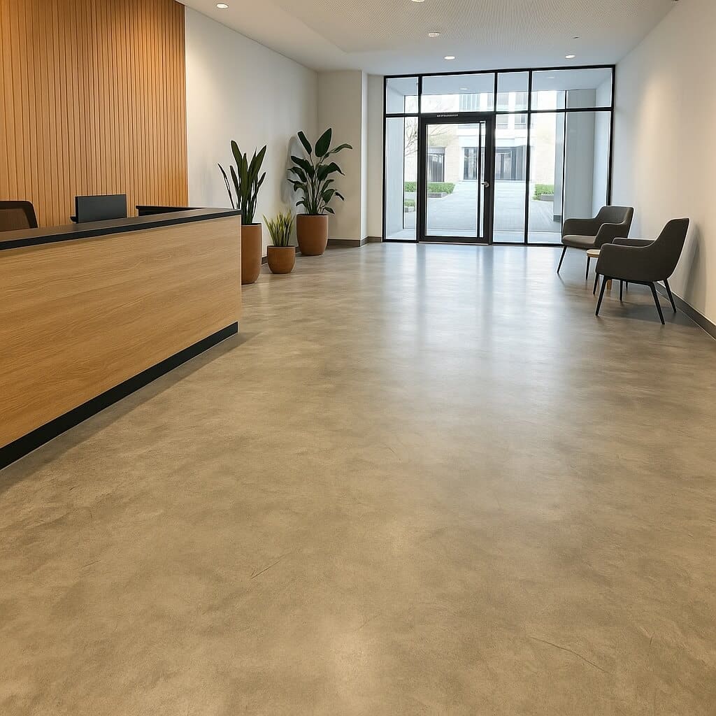 Résine Industrie Lorraine - Pose de sols en béton ciré taloché Hall d'accueil & Lieux publics